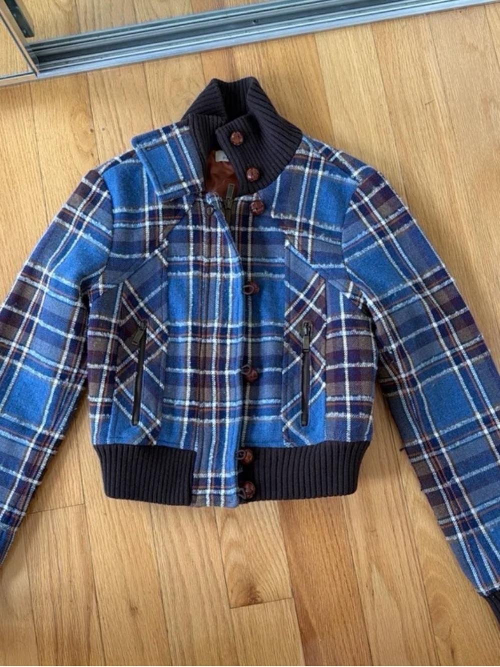 PINKO Wool Plaid Zip up Bomber